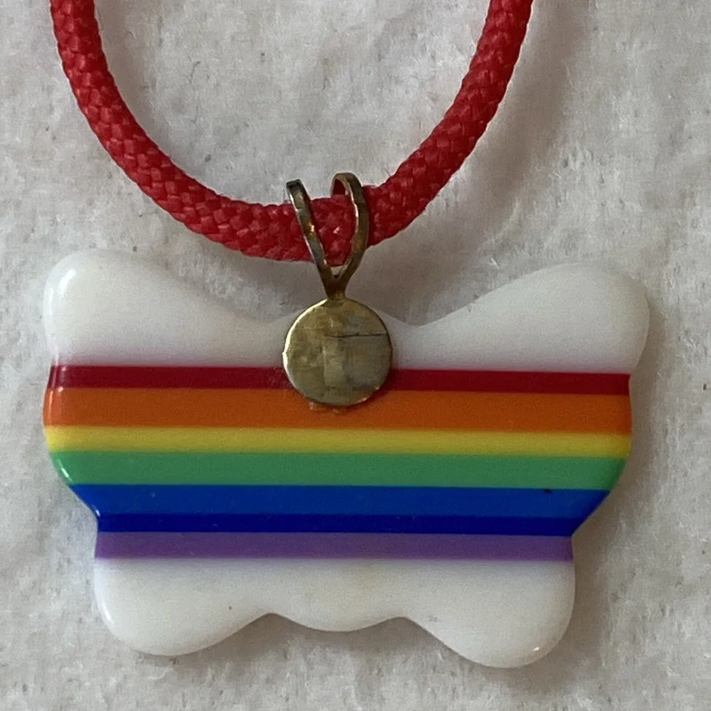 Little Orphan Annie Necklace Plastic Metal‎ Pin Butterfly Heart Sandy Rainbow